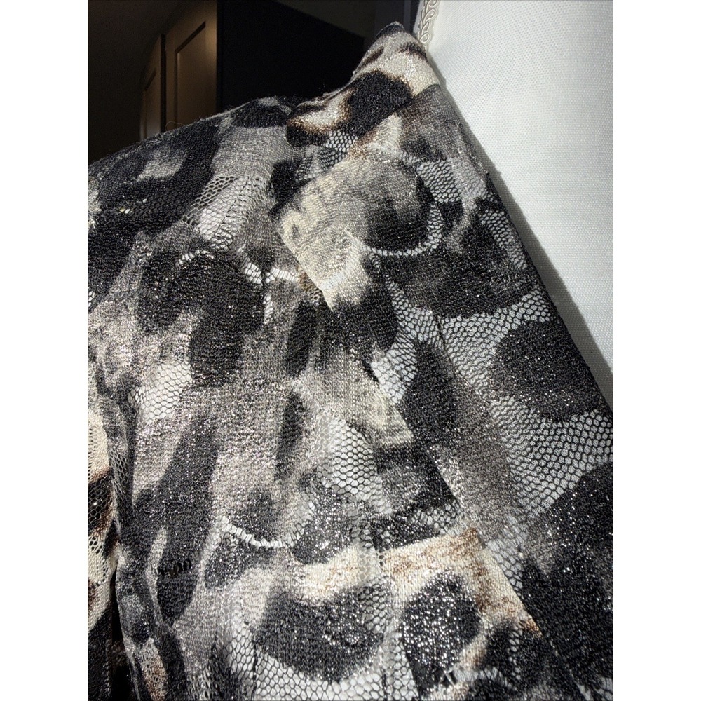 Alberto Makali Leopard Print Lace Blazer Womens L Brown Pockets Mob Wife 3/4 - Picture 6 of 11